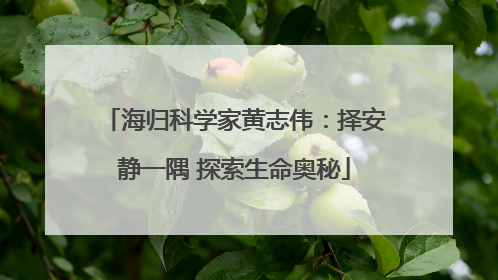 海归科学家黄志伟：择安静一隅 探索生命奥秘